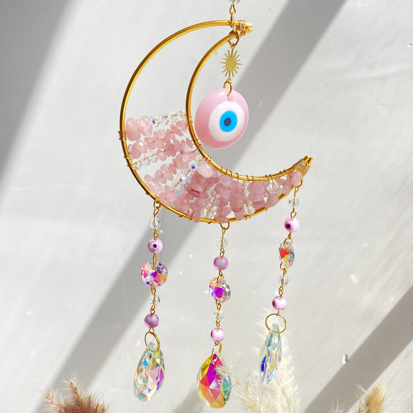 Olivenorma Natural Gem Evil Eye Proctection Suncatcher Wind Chimes