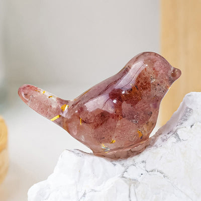 Olivenorma Natural Crystal Bird Sculpture Gemstone Decoration - Strawberry Quartz - image 11