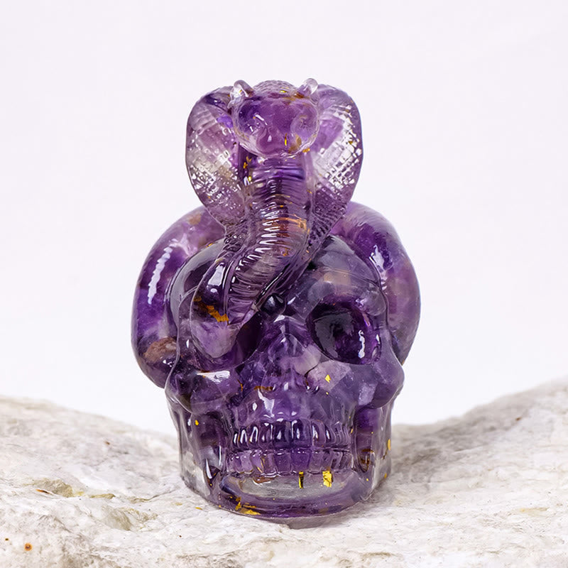 Olivenorma Real Stone Snake Skull Statue Gemstone Decoration