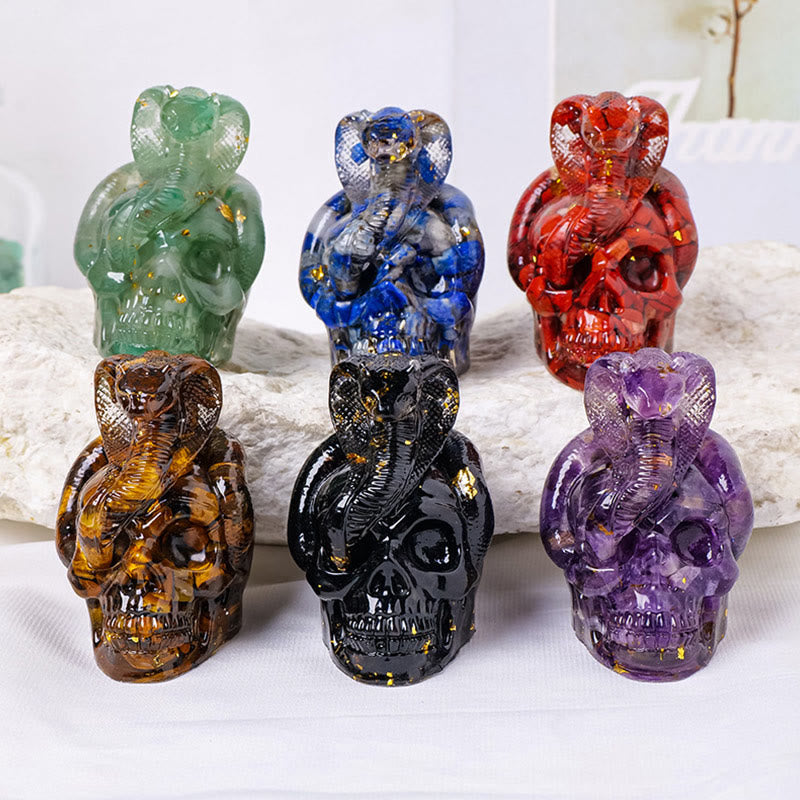 Olivenorma Real Stone Snake Skull Statue Gemstone Decoration