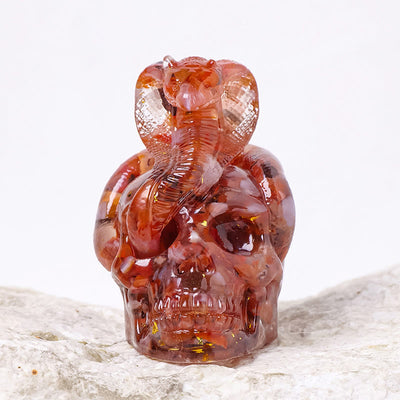 Olivenorma Real Stone Snake Skull Statue Gemstone Decoration