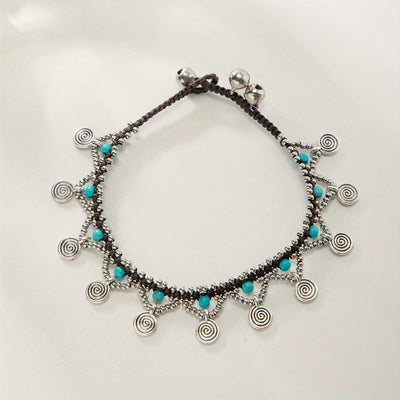 Olivenorma Boho Style Woven Turquoise Tassel Anklet