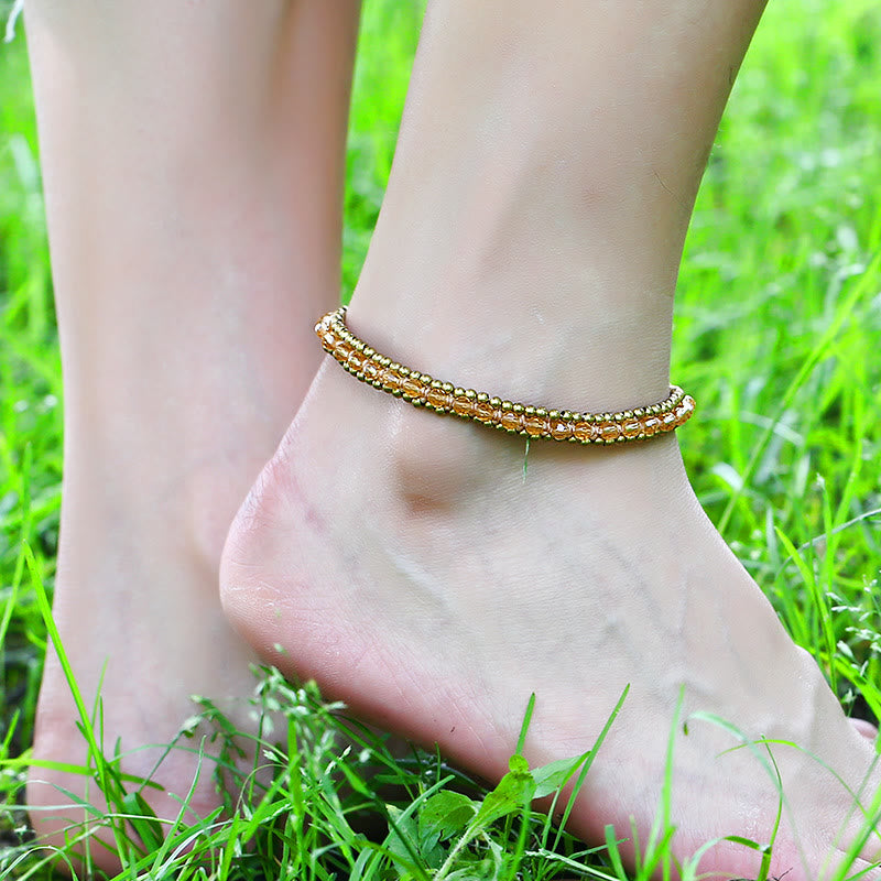 Olivenorma Natural Crystal Woven Beaded Anklet