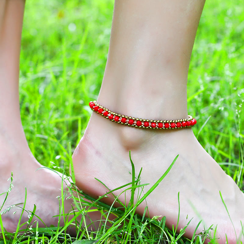 Olivenorma Natural Crystal Woven Beaded Anklet