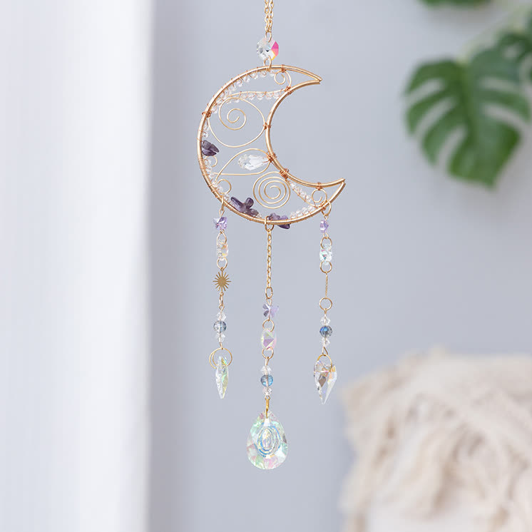 Olivenorma Amethyst Clear Crystal Moon Pendant Wind Chime