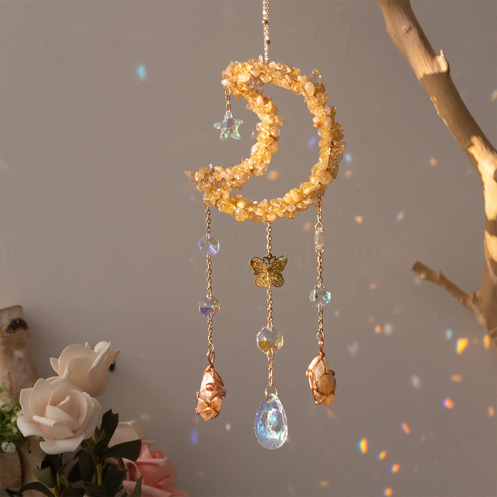 Olivenorma Citrine Gravel Moon Pendant Wind Chime