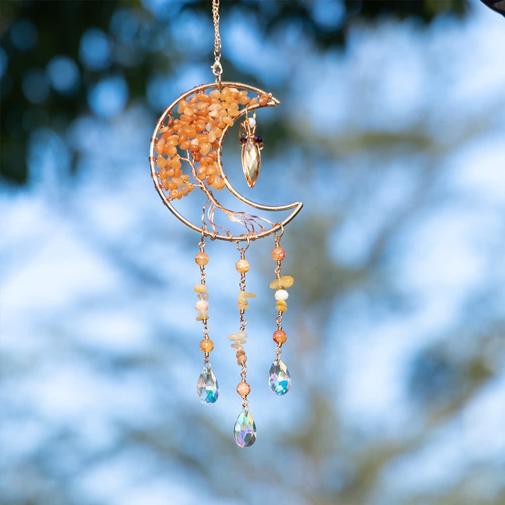 Olivenorma Red Agate Beads Tree of Life Moon Wind Chime