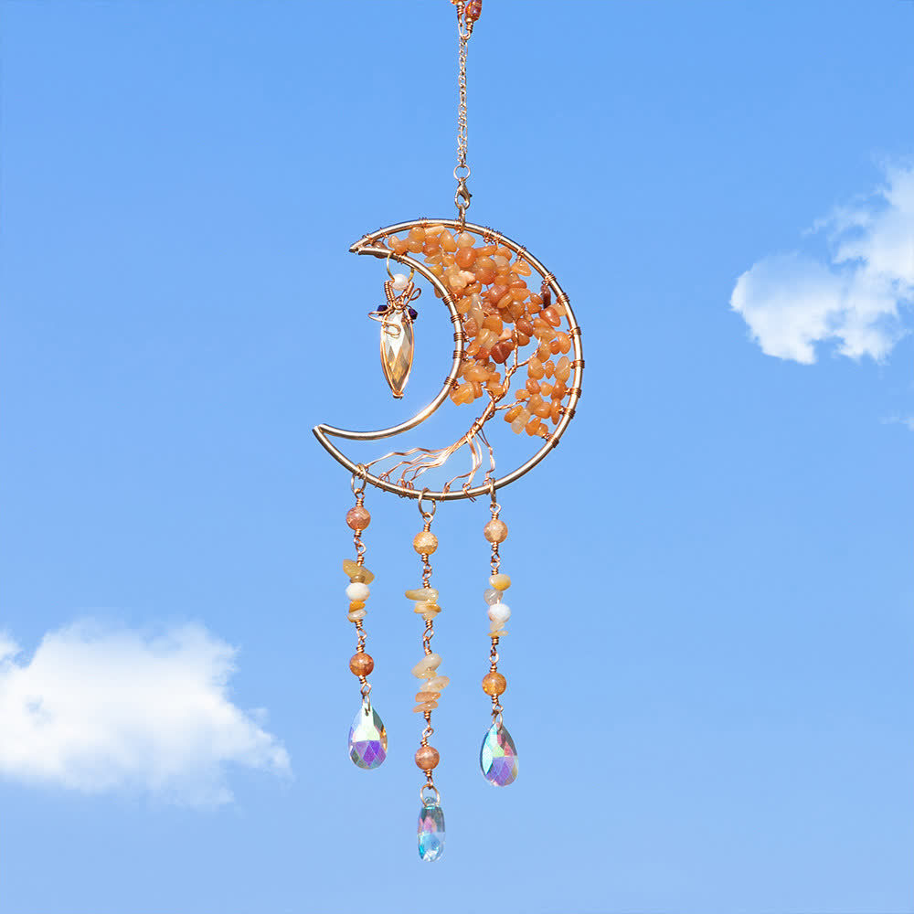 Olivenorma Red Agate Beads Tree of Life Moon Wind Chime