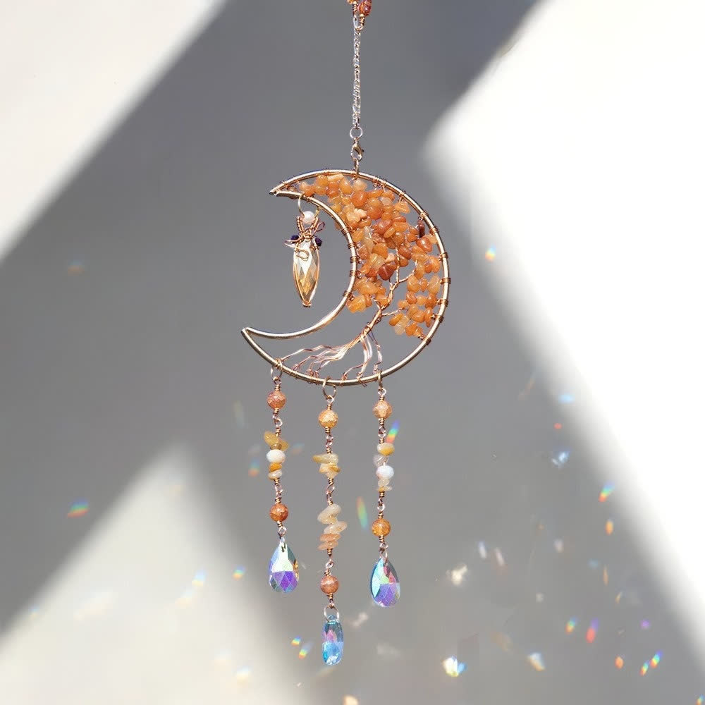 Olivenorma Red Agate Beads Tree of Life Moon Wind Chime