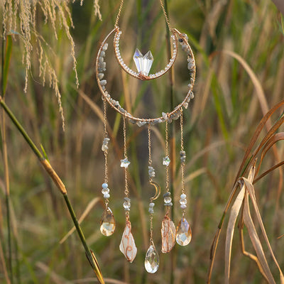 Olivenorma Labradorite Crushed Stone Inverted Moon Wind Chime