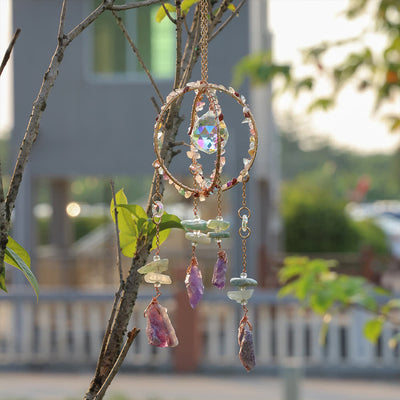 Olivenorma Natural Gravel Double Ring Suncatcher Pendant Wind Chime