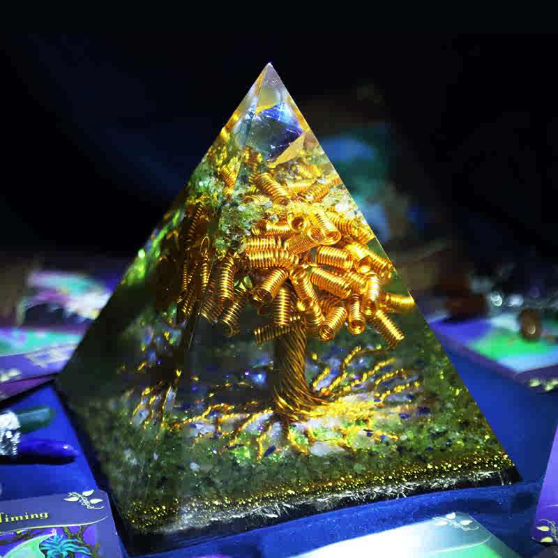 Olivenorma Fluorite Peridot Gold Copper Wire Tree Orgone Pyramid