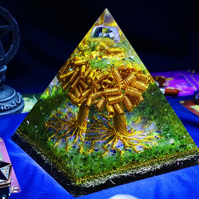 Olivenorma Fluorite Peridot Gold Copper Wire Tree Orgone Pyramid