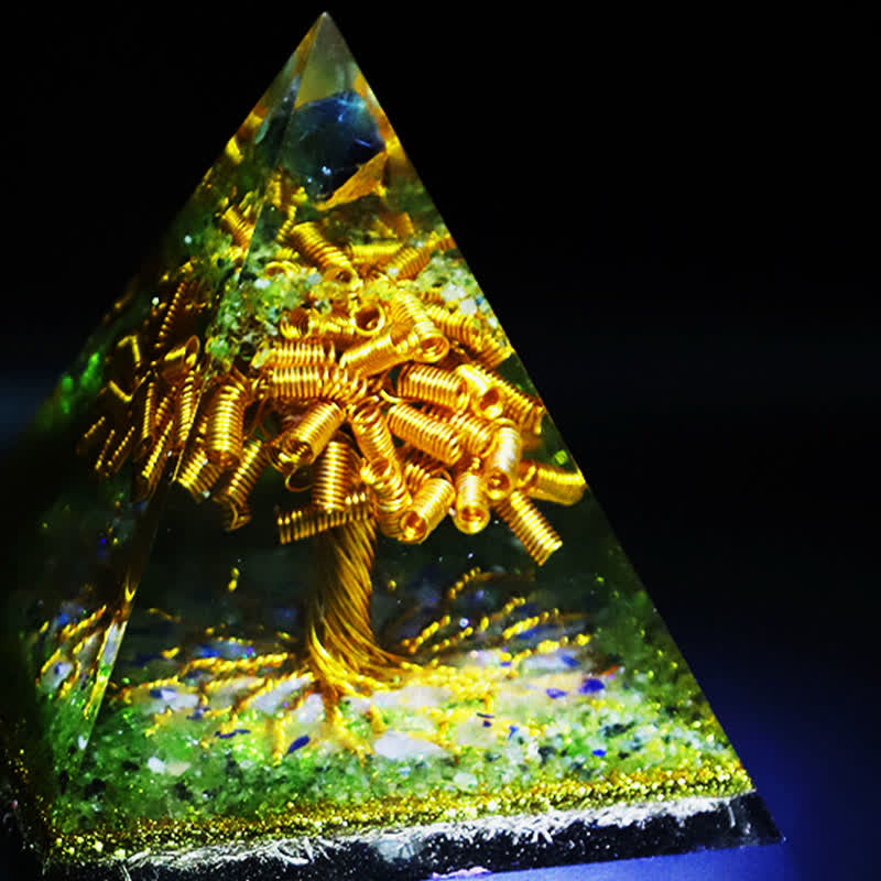 Olivenorma Fluorite Peridot Gold Copper Wire Tree Orgone Pyramid