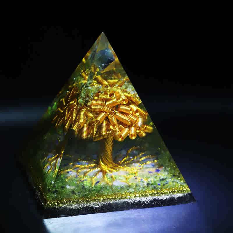 Olivenorma Fluorite Peridot Gold Copper Wire Tree Orgone Pyramid