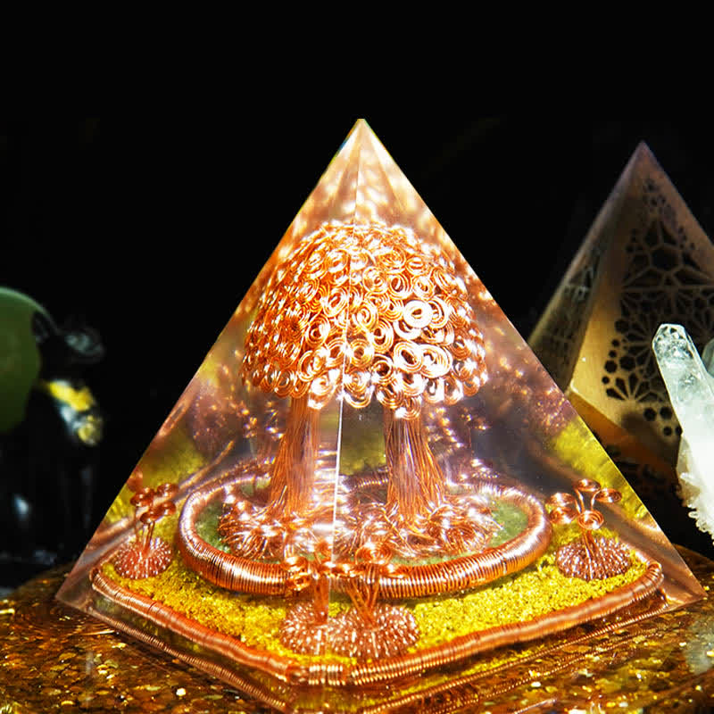 Olivenorma Prehnite Stone Copper Wire Tree Orgone Pyramid