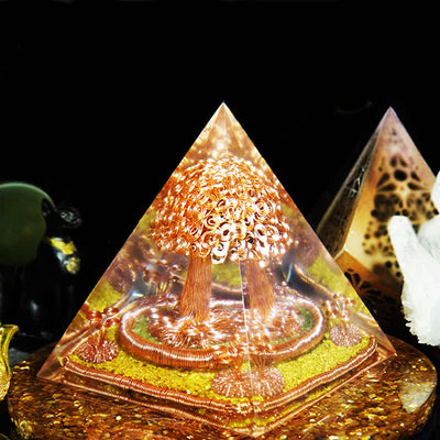 Olivenorma Prehnite Stone Copper Wire Tree Orgone Pyramid