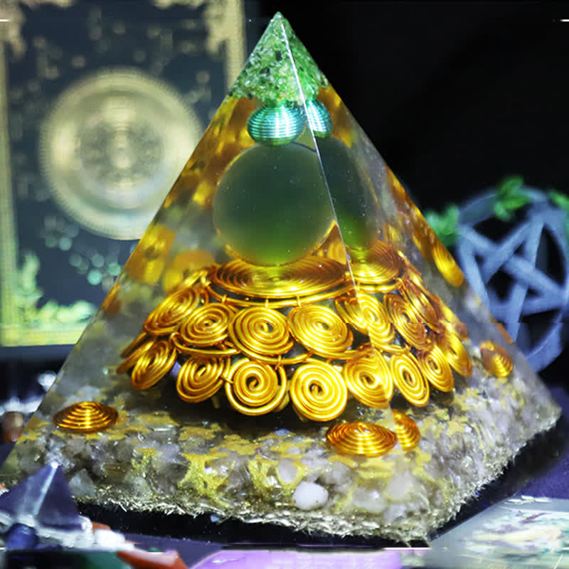 Olivenorma 14cm Green Cat's Eye Stone Orgone Pyramid