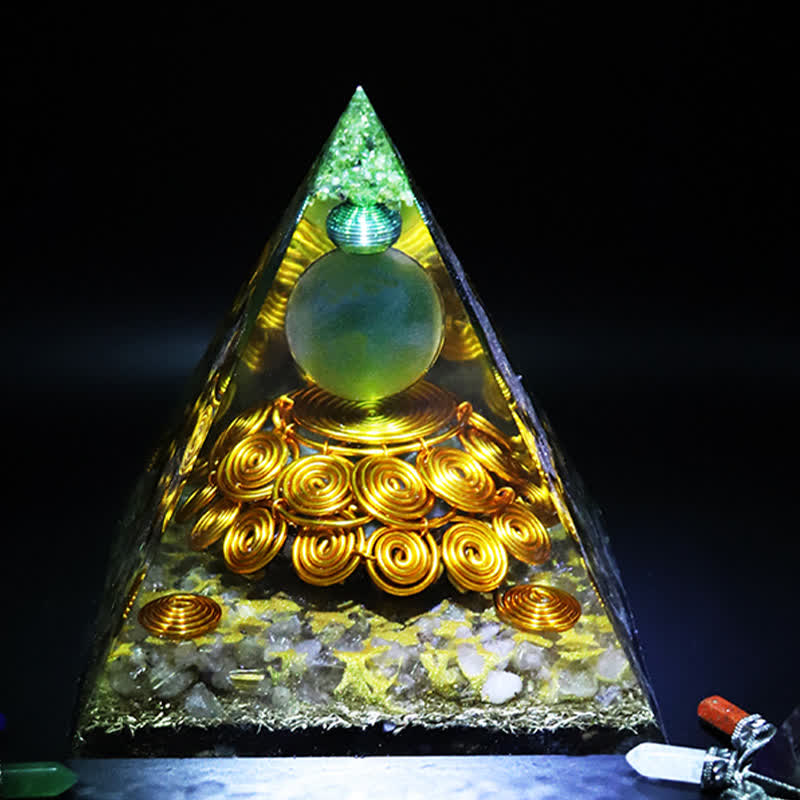 Olivenorma 14cm Green Cat's Eye Stone Orgone Pyramid