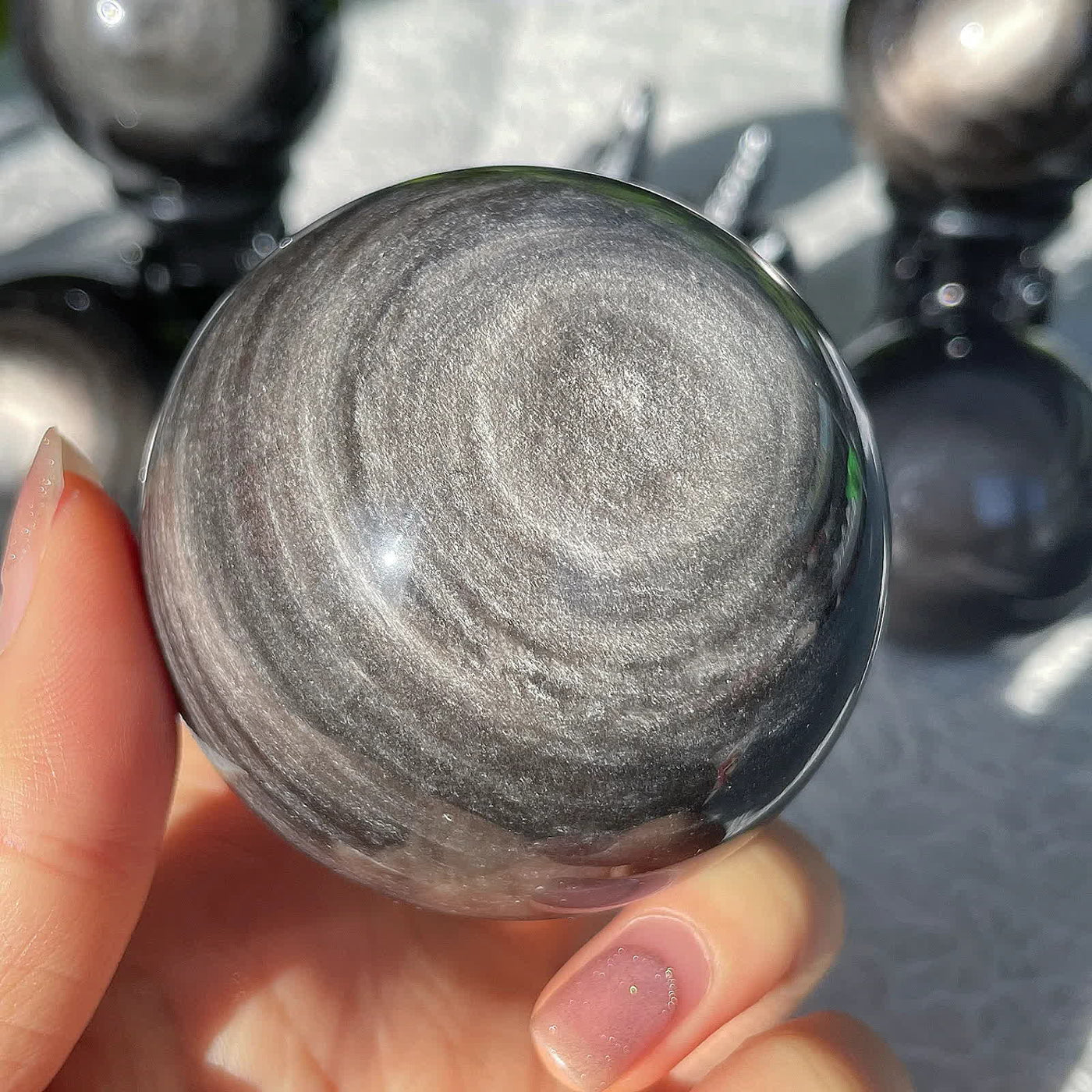 Olivenorma Natural Silver Obsidian Crystal Sphere