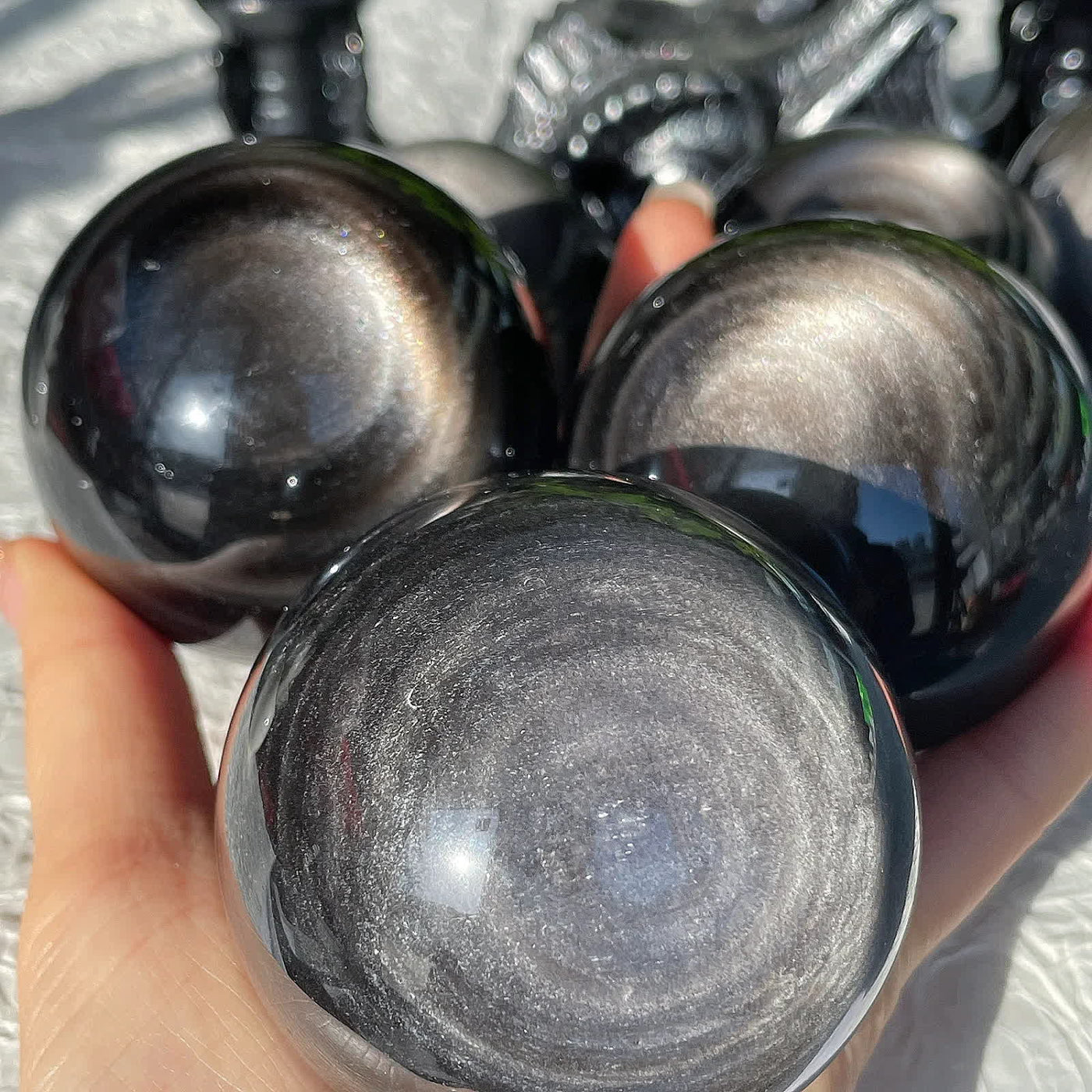 Olivenorma Natural Silver Obsidian Crystal Sphere