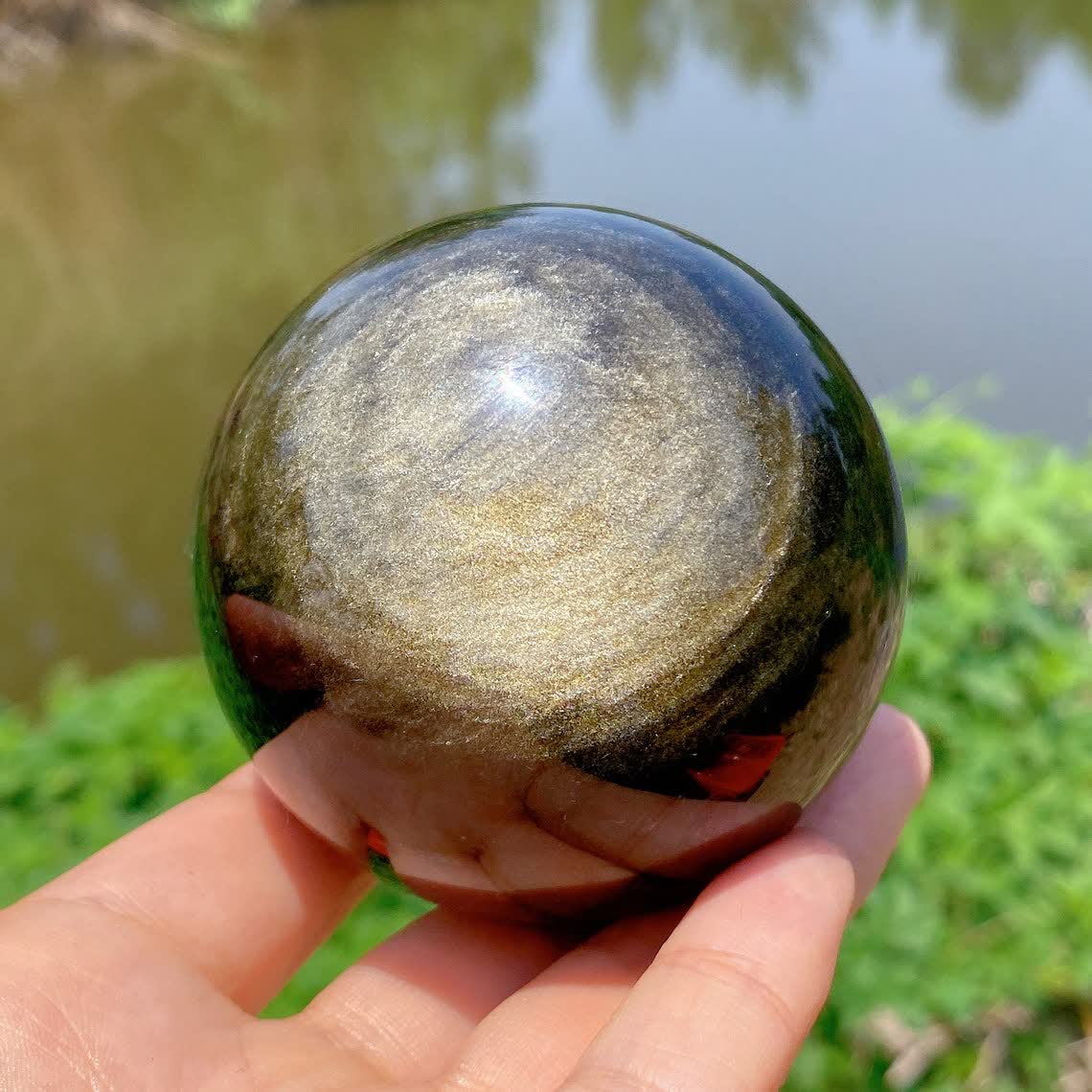 Olivenorma Natural Gold Obsidian Crystal Sphere