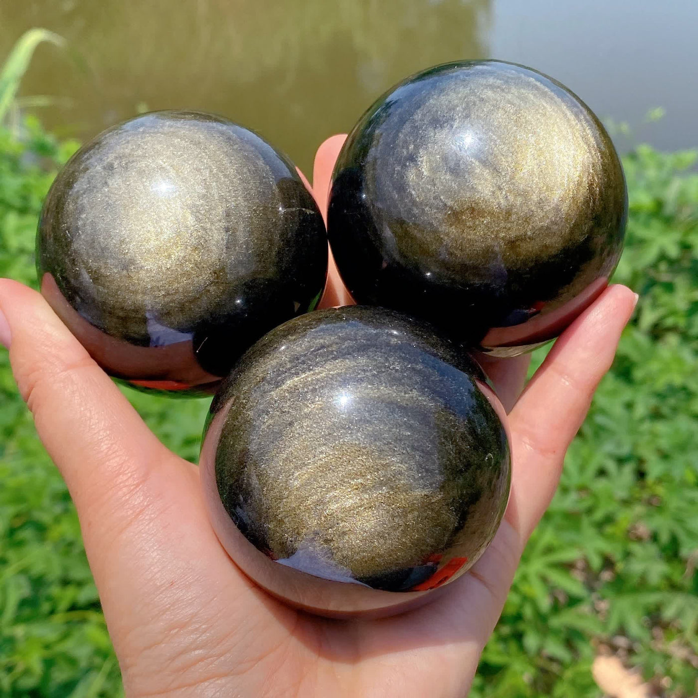 Olivenorma Natural Gold Obsidian Crystal Sphere