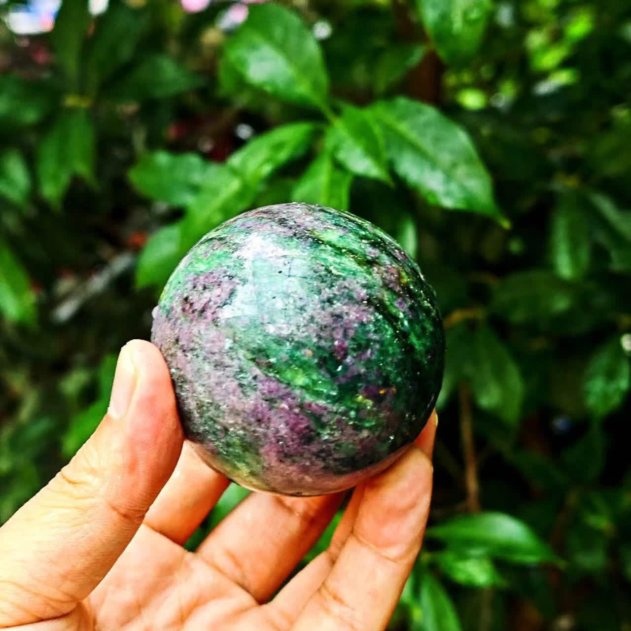 Olivenorma Natural Ruby Zoisite Crystal Sphere