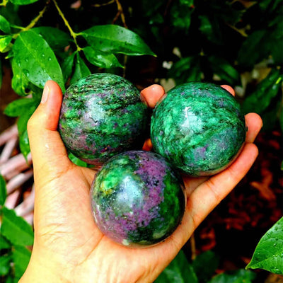 Olivenorma Natural Ruby Zoisite Crystal Sphere