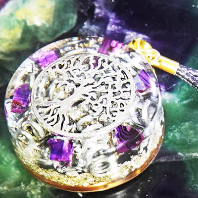 Olivenorma Natural Charoite Clear Crystal Hematite Orgone Necklace