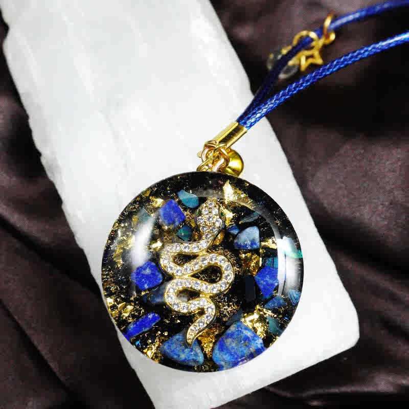 Olivenorma Natural Lapis Lazuli Obsidian Orgone Necklace