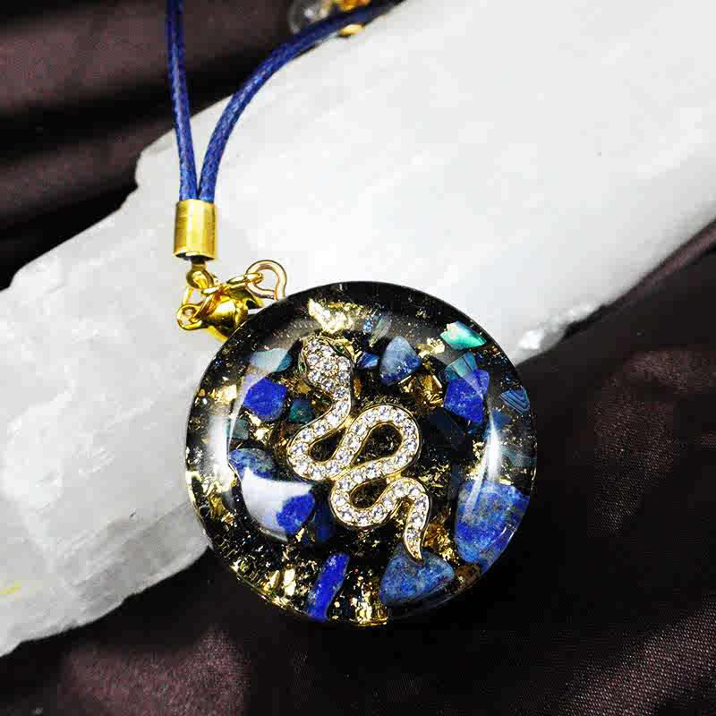 Olivenorma Natural Lapis Lazuli Obsidian Orgone Necklace