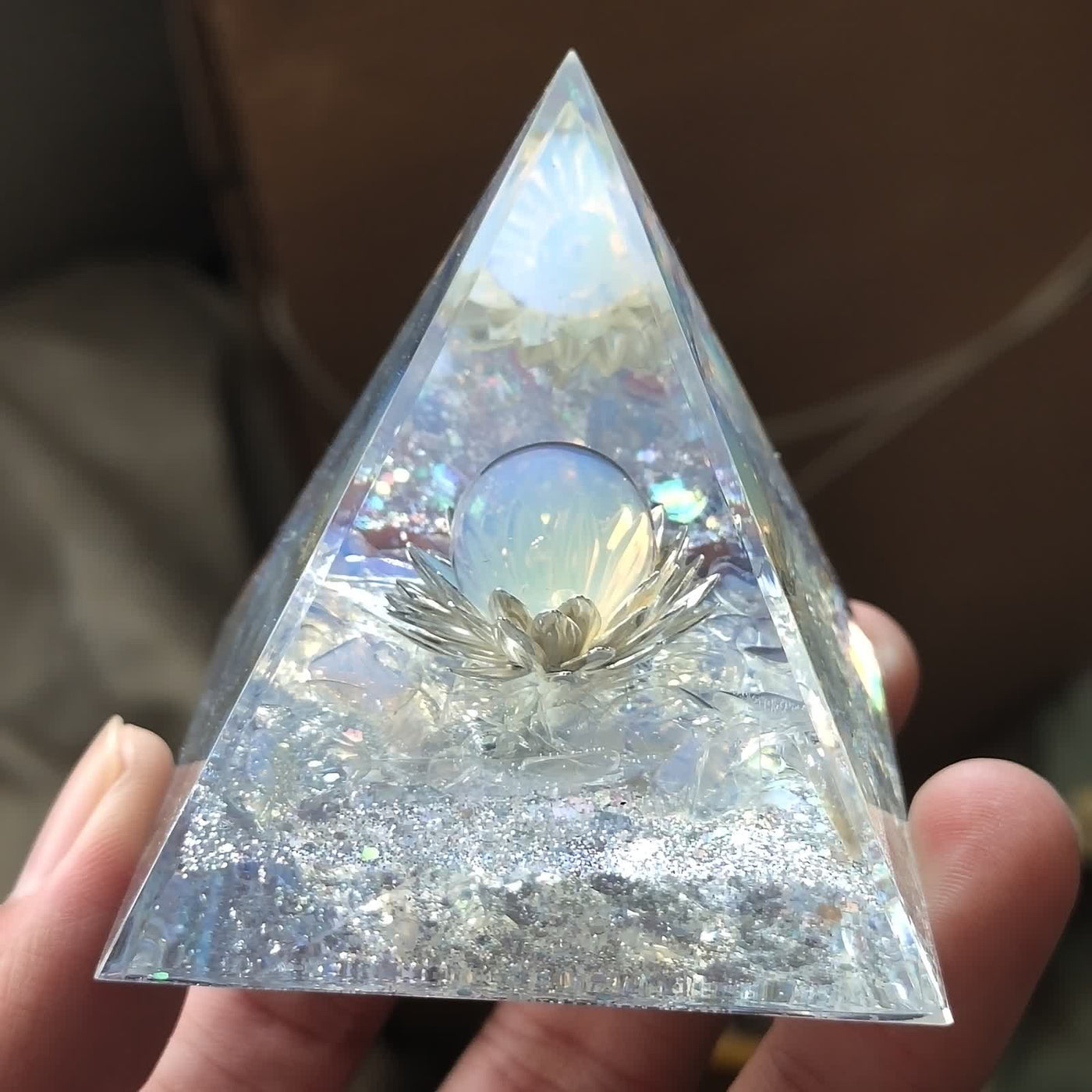 Olivenorma Natural Lotus Opalite Orgone Pyramid