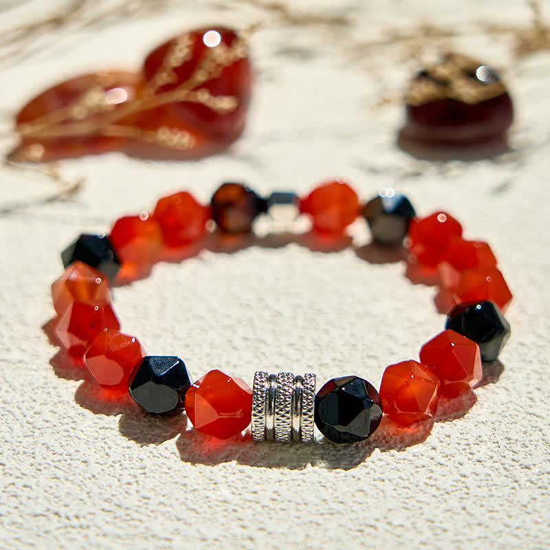 Olivenorma Natural Black Onyx Carnelian Beaded Bracelet