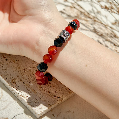 Olivenorma Natural Black Onyx Carnelian Beaded Bracelet