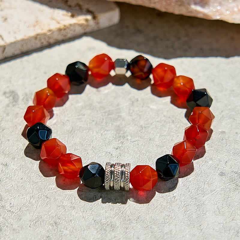 Olivenorma Natural Black Onyx Carnelian Beaded Bracelet