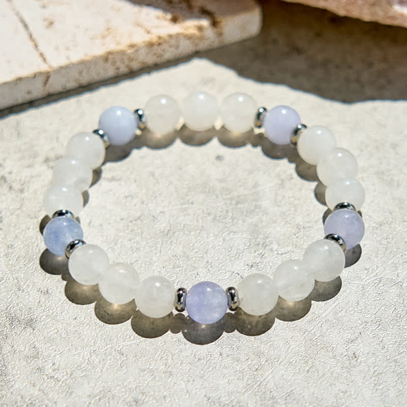 Olivenorma Natural Blue Quartz Clear Crystal Beaded Bracelet