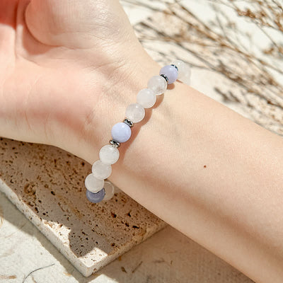 Olivenorma Natural Blue Quartz Clear Crystal Beaded Bracelet