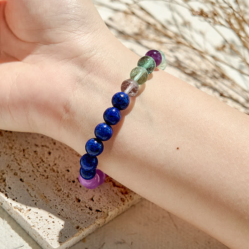 Olivenorma Amethyst Lapis Lazuli Green Fluorite Beaded Bracelet