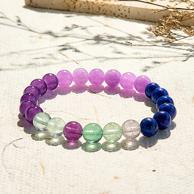 Olivenorma Amethyst Lapis Lazuli Green Fluorite Beaded Bracelet