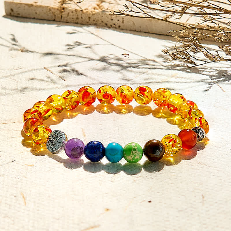 Olivenorma Amber Chakra Tree of Life Beaded Bracelet