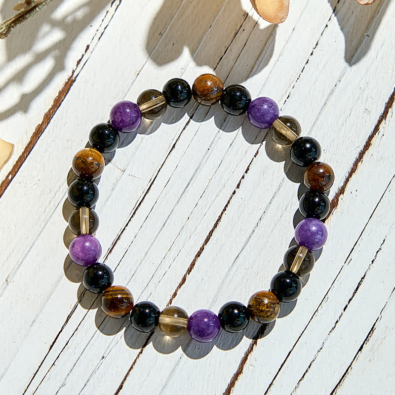 Olivenorma Obsidian Tiger Eye Charoite Beaded Bracelet