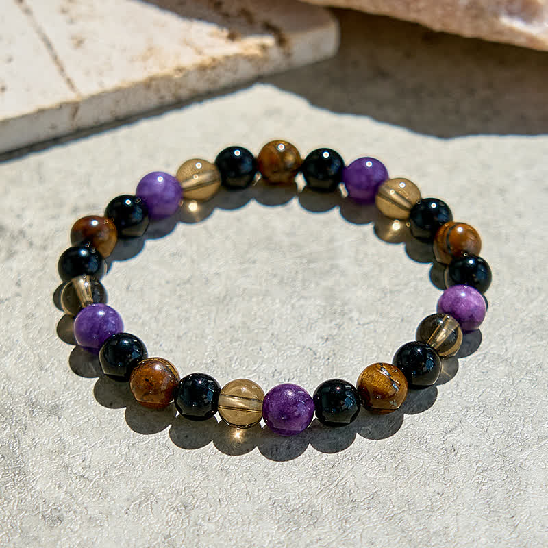 Olivenorma Obsidian Tiger Eye Charoite Beaded Bracelet