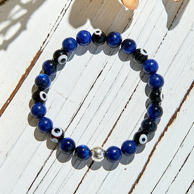 Olivenorma Natural Lapis Lazuli Evil Eye Beaded Bracelet