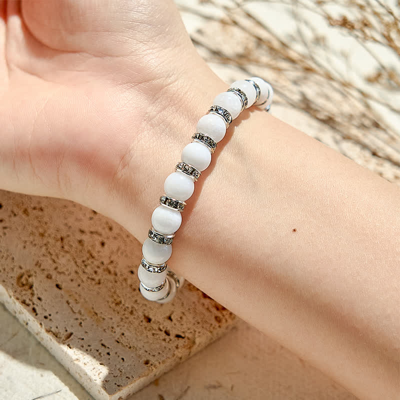 Olivenorma Natural White Jade Beaded Bracelet