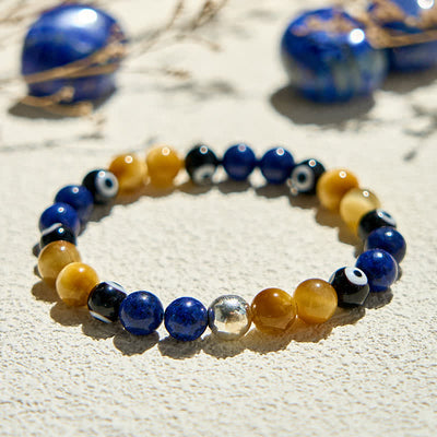 Olivenorma Lapis Lazuli Tiger Eye Evil Eye Beaded Bracelet