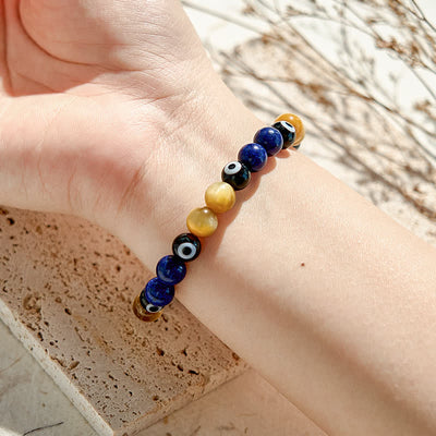 Olivenorma Lapis Lazuli Tiger Eye Evil Eye Beaded Bracelet