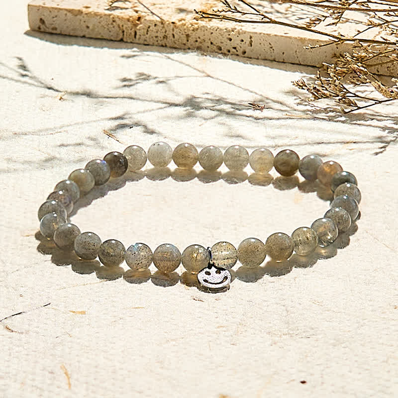 Olivenorma Natural Labradorite Beaded Smiley Face Pendant Bracelet