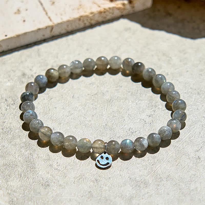 Olivenorma Natural Labradorite Beaded Smiley Face Pendant Bracelet