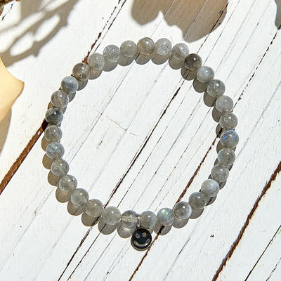 Olivenorma Natural Labradorite Beaded Smiley Face Pendant Bracelet